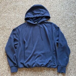 Athleta Seasoft Bubble Hem Hoodie size XS Blue Tencel Blend Pockets Elastic Hem